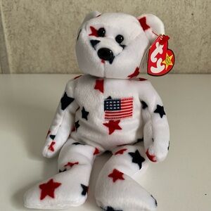 Ty Beanie Glory Baby Bear with Red and Blue Stars July 4 1997